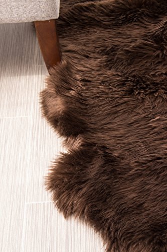 Super Area Rugs Genuine Large Sheepskin Rug 4X6 Fluffy & Soft Area Rug, Brown, Quarto #TOP4