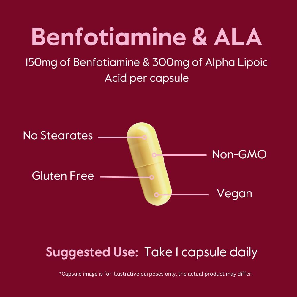 BESTVITE Benfotiamine 150mg / Alpha Lipoic Acid 300mg (120 Vegetarian Capsules) - No Stearates - Vegan - Gluten Free - Non GMO