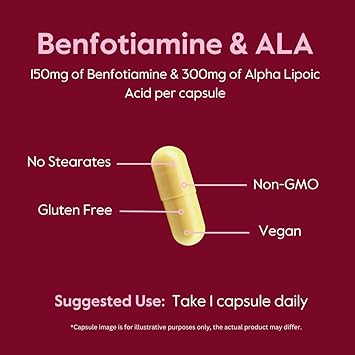 BESTVITE Benfotiamine 150mg / Alpha Lipoic Acid 300mg (120 Vegetarian Capsules) - No Stearates - Vegan - Gluten Free - Non GMO