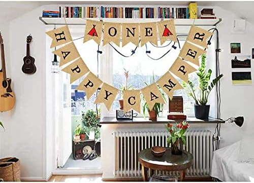 ONE Happy Camper Banner Creative Swallowtail Pull Flags Layout Decor Photo Props for Travel Party