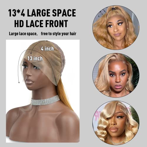 Facmood 13X4 Honey Blonde Lace Front Wigs Human Hair Body Wave For Black Women, Hd Transparent Lace Strawberry Blonde Wigs, 22 Inch Honey Blonde Wig, 180 Density Pre Plucked With Baby Hair #TOP2