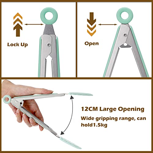 Kitchen Tongs For Cooking, 9 Inch Small Silicone Tongs, Food Grade Mini Serving Tongs With Silicone Tips, Set Of 3, Green #TOP3