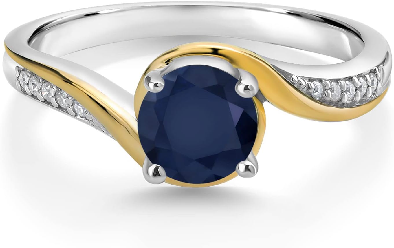 Gem Stone King 2-Tone Engagement Ring For Women | 925 Silver 10K Yellow Gold | Gemstone Birthstone and Moissanite | Round 6MM | Wedding Anniversary Promise Ring | Available In Size 5, 6, 7, 8, 9