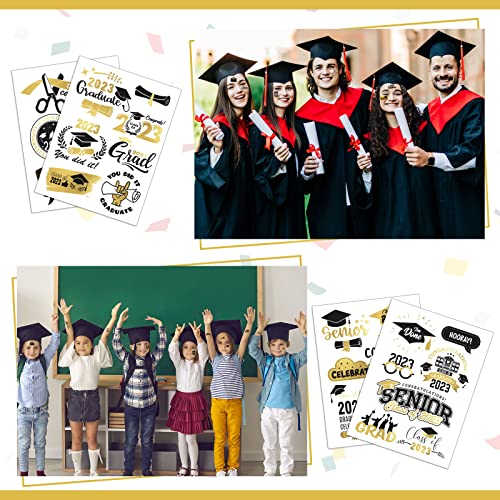 Harloon 264 Pieces Graduation Tattoo Stickers 2023 Graduation Temporary Tattoos Graduation Label Stickers For Graduation Party Decoration Fda Registered, 9 Styles (Black, Gold) #TOP4