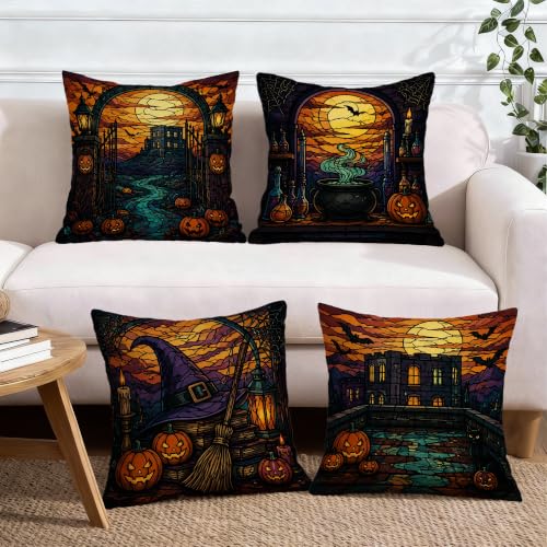 Housse de coussin Halloween avec fermeture éclair dissimulée orange x4