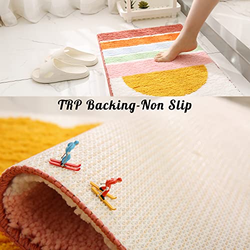 Errlaner Orange Bathroom Non-Slip Rugs Boho Bathroom Decor Small Bath Mats Washable Water Absorbent Microfiber Funny Abstract Rugs #TOP5