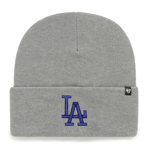47 MLB Los Angeles Dodgers Unisex-Adult Gray Team Color Embroidered Primary Logo Cuffed Knit Beanie Hat Cold Weather Hat One Size