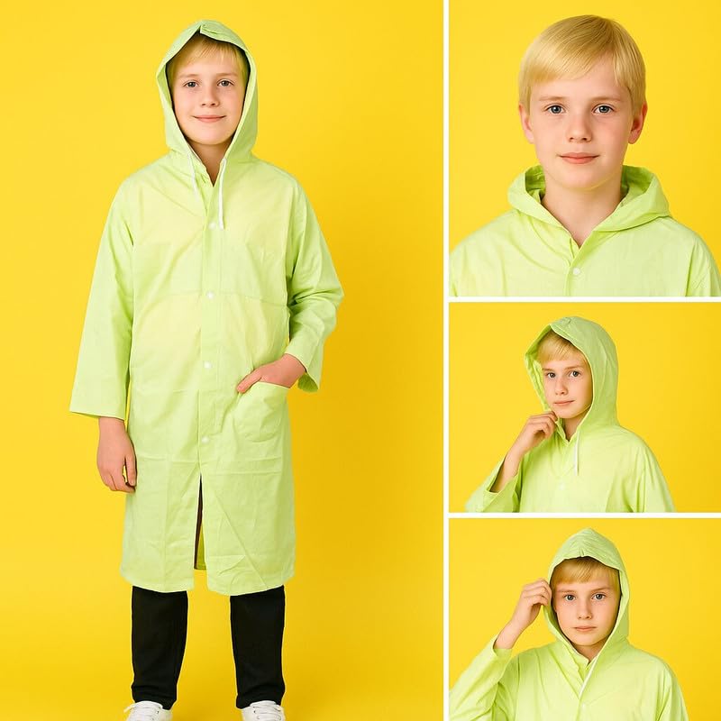 Image of Kids School Raincoat for Boys & Girls | PVC Lightweight Hooded Long Rainwear with Pockets | Suitable for School