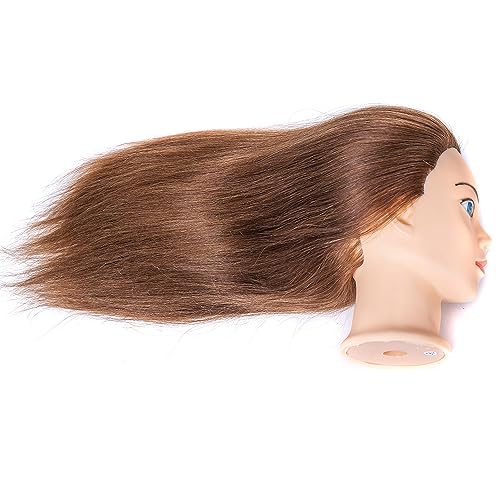 100% Human Hair Mannequin Head - Styling Training Head for Cosmetology & Hairdressing, Free Clamp (16-18, Brown) - Thumbnail 4