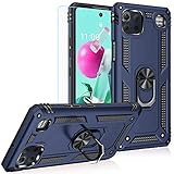 PUSHIMEI Compatible for LG K92 5G,Military Grade Heavy Duty Armor Protection Phone Case Cover with HD Screen Protector Magnetic Car Mount Rotating Metal Ring Kickstand for LG K92 (Navy Blue)