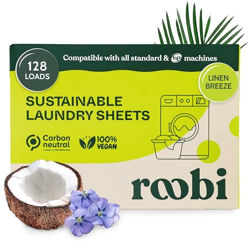 Image of Roobi Laundry Detergent Sheets, Linen Breeze Scent | Up to 128 Loads, Liquidless Detergent. Carbon Neutral, 100% Vegan
