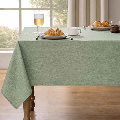 Decorelia Rectangle Table Cloth for Dining Table, Faux Linen Waterproof Texture Farmhouse Washable Rectangular Tablecloth Cover for Birthday, Party, Picnics,Holiday& Wedding (Sage Green, 52 x70 Inch)