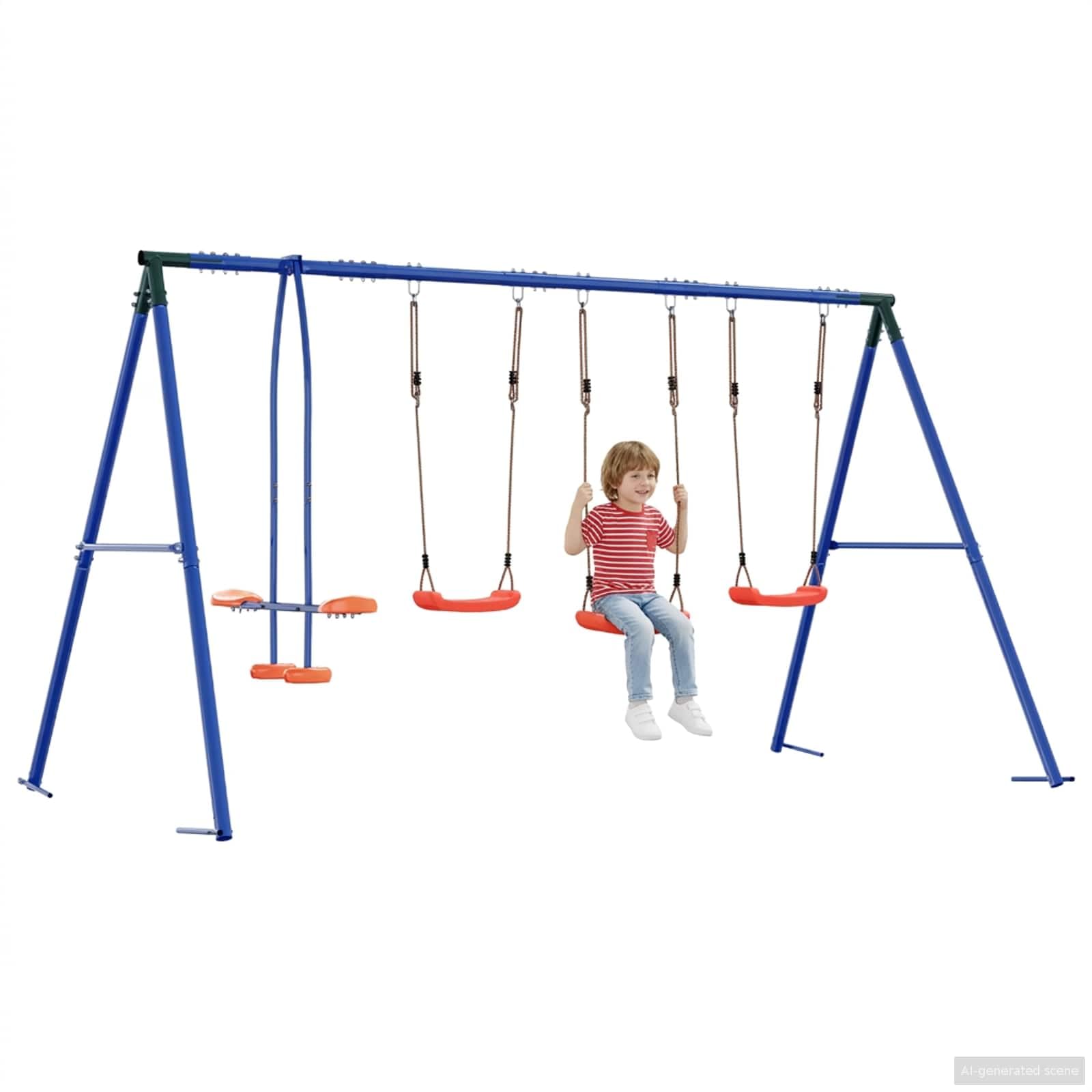 Juego de columpio para exteriores multicolor de acero y PE 330 x 185 x 185 cm con asiento ajustable, juguete de jardín robusto para niños de 3 a 10 años