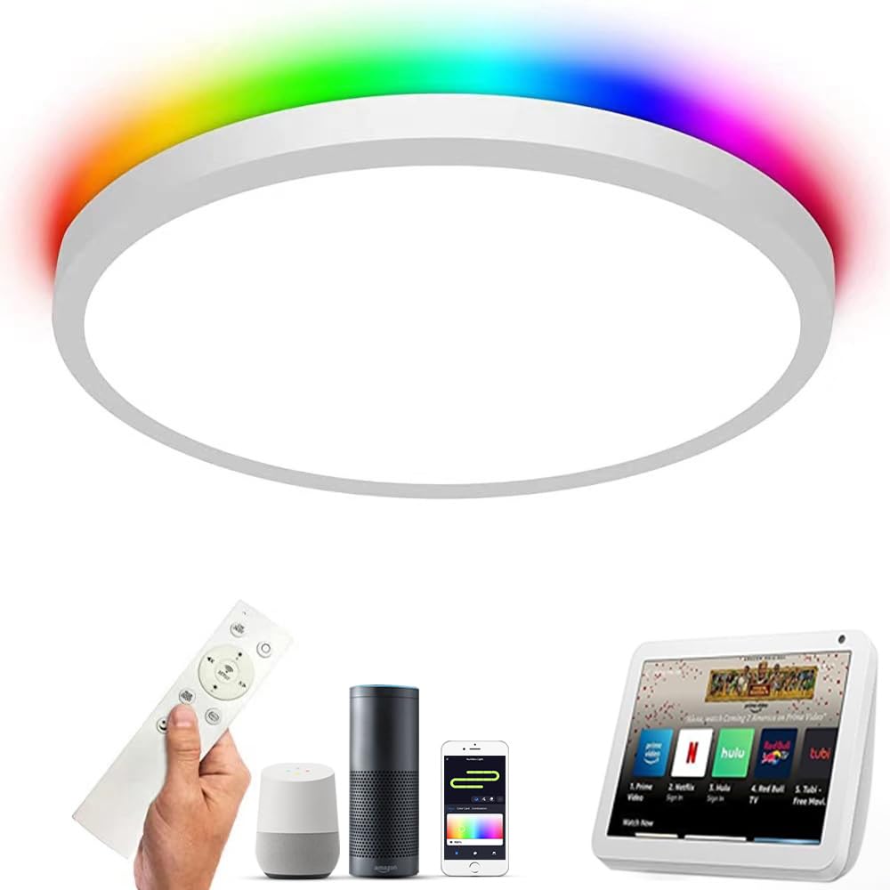 Photo 1 of LIJIZAMI 12" Smart Ceiling Light 30W LED Fixture, Flush Mount Ceiling Light Compatible with Alexa Google Home, Voice/Remote/App Control for Bedroom, Kitchen Island White