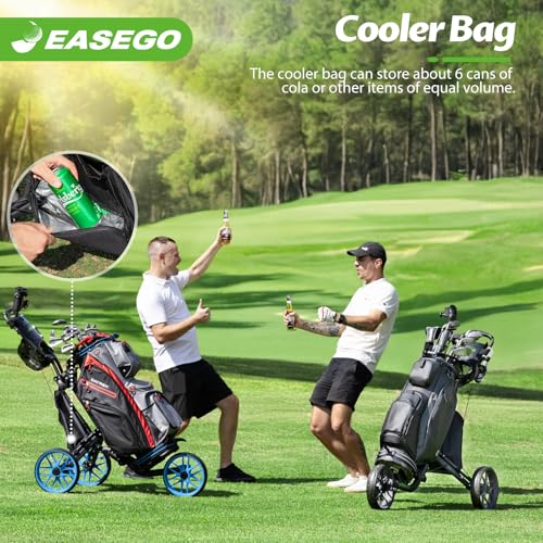Image of EASEGO Golf Push Cart 3 Wheel : Golf Bag Cart Foldable with Phone Holder /Cup /Umbrella Holder Compact Golf Pull Carts Quick Fold Golf Caddy Push Carts with Large Wheelbase for Different Terrain