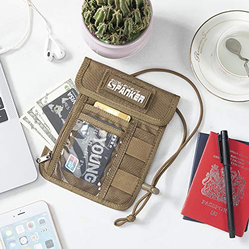Image of EXCELLENT ELITE SPANKER Passport Holder Neck Pouch RFID Blocking Travel Neck Wallet ID Card Organizer Pouch with Neck Lanyard(Coyote Brown)