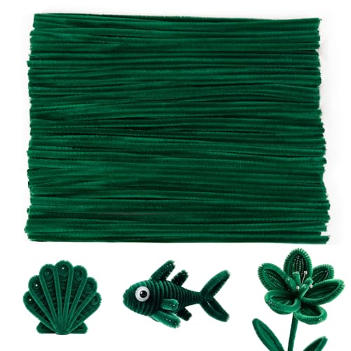 Caydo 100 Pieces Green Pipe Cleaners Flexible Chenille Stems for DIY Crafts Project 6 mm x 12 Inch