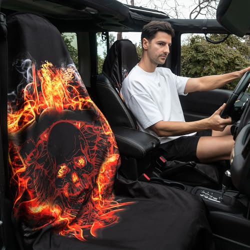 Image of Waterproof Car Seats Covers Skull Style - Universal Car Seats Cushion for Sedan SUV Truck Front OR Back Seat - Anti-Slip Auto Seats Protector Suit for After Yoga Gym Biking Running Workout Sport