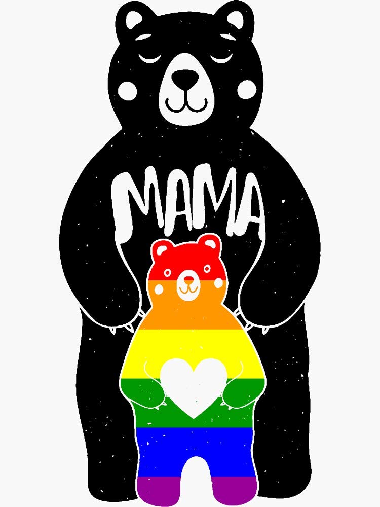 Bear Gay Mama Pride Design Sticker - Sticker Graphic -Stickers for Hydroflask Water Bottles Laptop Computer Skateboard, Waterproof Decal Stickers