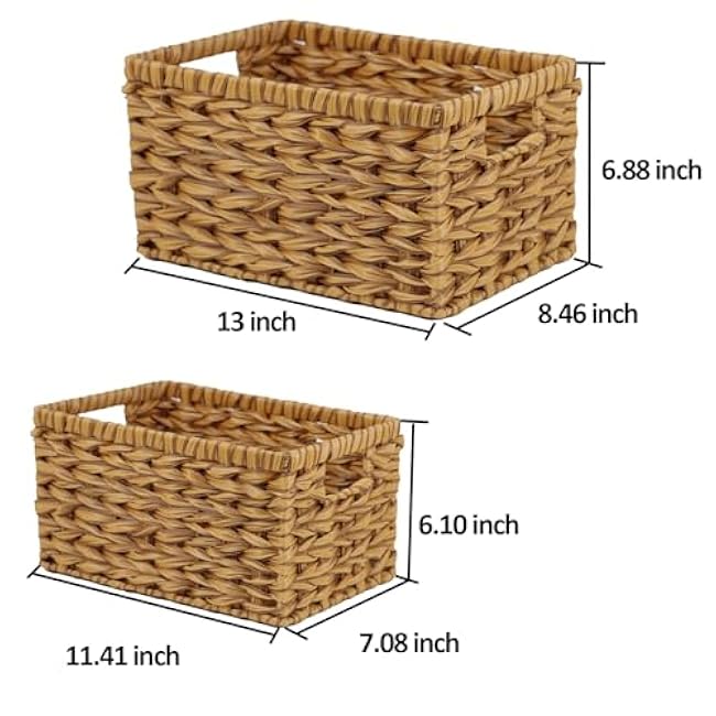 Wicker Baskets, Wicker Storage Baskets for Organizing Shelves, Waterproof Plastic Rattan Wicker Baskets for Storage, Woven Pantry Baskets, 2-Pack