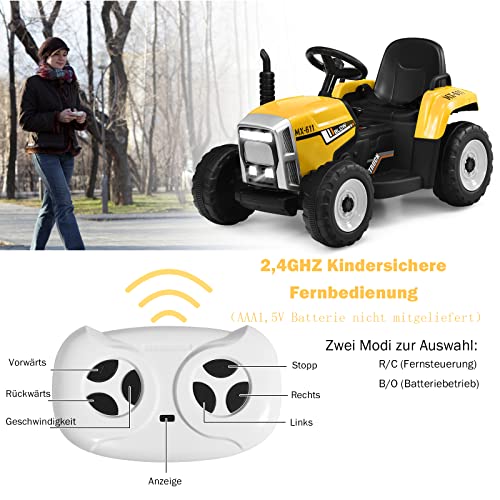 COSTWAY 12V 3-Gang Traktor mit abnehmbarem Anhänger und 2,4G Fernbedienung, Kinder Aufsitztraktor mit LED Lichtern… – Bild 3