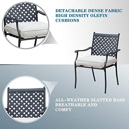 Festival Depot 4 Piece Outdoor Patio Furniture Outdoor Wrought Iron Dining Chairs Set For Porch Lawn Garden Balcony Pool Backyard With Arms And Cushions (4Pcs) (Beige) #TOP3