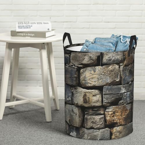 Laundry Hamper Waterproof Storage Bin Organizer with Handles Grey Old Stone Brick Laundry Basket Collapsible Dirty Clothes Hamper Large Clothes Storage Toy Organization for Bathroom Bedroom Small - Image 6
