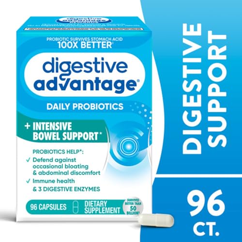 Image of Digestive Advantage IBS Probiotics for Digestive Health & Intensive Bowel Support for Women & Men with Digestive Enzymes, Occasional Bloating & Gut Health, 96 Count Capsules (Pack of 2)