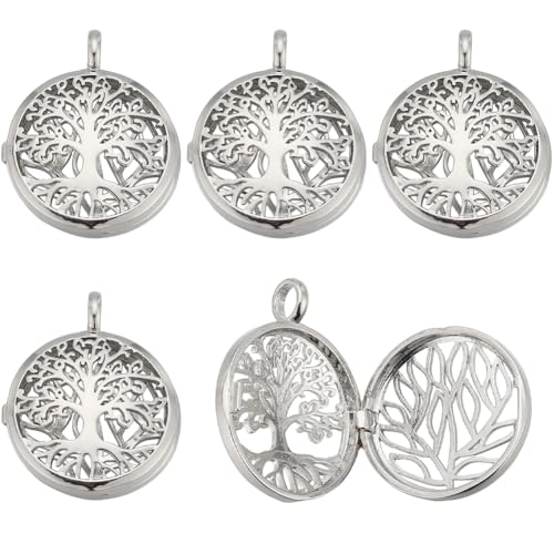 SUNNYCLUE 10Pcs Stone Holder Cage Necklace Cage Pendants Locket Charms Hollow Stone Holder Locket Cage Charms Spiral Bead Cages Tree of Life Charms for Jewelry Making