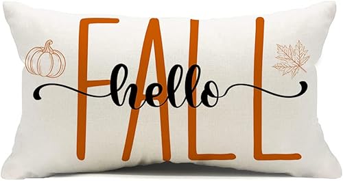 Happy Harvest - Fundas de almohada de 12 x 20 pulgadas, diseño de calabaza y hoja de arce, decoración de otoño y Acción de Gracias, para exteriores,