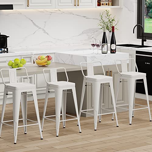 Aklaus Metal Bar Stools Set Of 4 Barstools Bar Height Bar Stools With Back Industrial Bar Stool Indoor Counter Stool Kitchen Island Stools Modern Bar Chair 30Inch White Cream #TOP27
