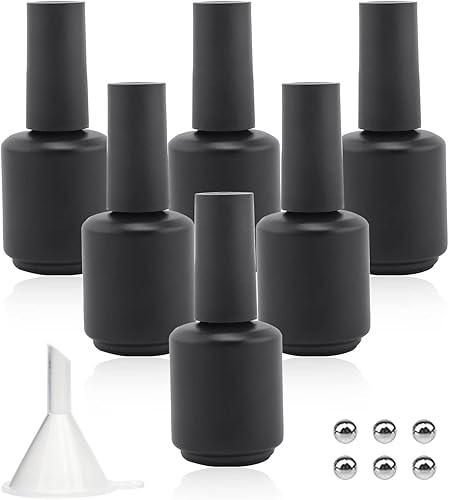 Botellas vacías de esmalte de uñas de gel de 0.5 onzas líquidas, botellas vacías de esmalte de uñas con cepillo negro mate, botellas redondas opacas