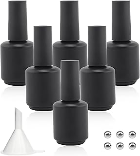 6-Pack 15ML Matte Black Empty Nail Polish Bottles with Brush, Mixing Balls & Funnel - Perfect for DIY Nail Polish, Travel & Storing Liquids