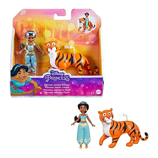 Mattel Disney Princess Jasmine Small Doll and Rajah Tiger Figure with Seat, From Disney Movie Aladdin