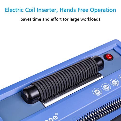 TIANSE Spiral Coil Binding Machine, Manual Book Maker Punch Binder with Electric Coil Inserter, Disengaging pins, Adjustable Side Margin, Comes with 100pcs 5/16'' Plastic Coil Binding Spines & Plier