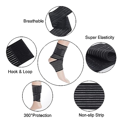 Rbenxia 4 Pieces of Black Elastic Ankle Compression Bandage Adjustable Ankle Strap Heel Brace Wraps Breathable Ankle Band for Stabilising Ligament, Joint Pain, Sport (70 cm) – Image 4