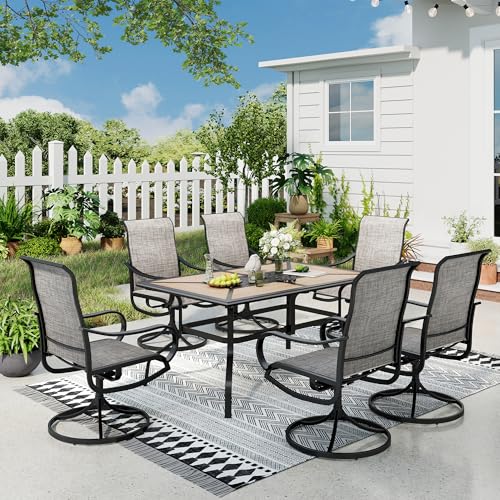 Image of Sophia & William Patio Dining Sets Outdoor Dining Set for 6 Patio Table and Chairs Set 7 Pieces with Swivel Patio Chairs, 60 inchx 38 inch Wood Like Metal Table for Garden Pool All Weather Brown