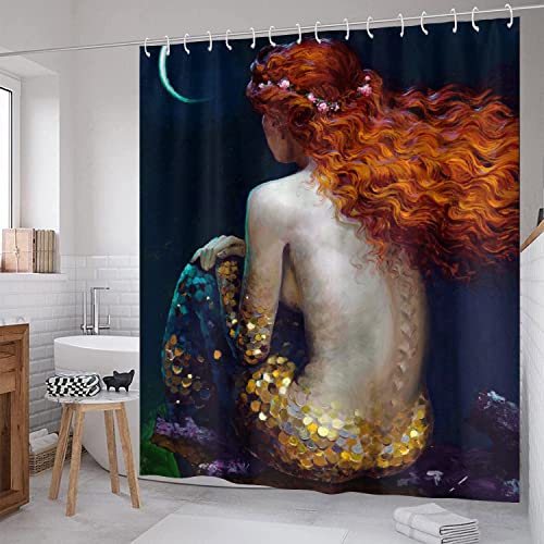 SOUTHSKY Cortina de ducha 180x180cm sirena vista trasera, lonely in Dark Night, decoración...