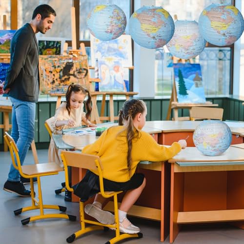 Image of 14 Pcs 10 Inch Globe Hanging Paper Lanterns,World Map Paper Lanterns,Around The World Earth Day Decorations,Travel Map Globe Theme Party Decorations for Home Classroom Earth Theme Party Decor