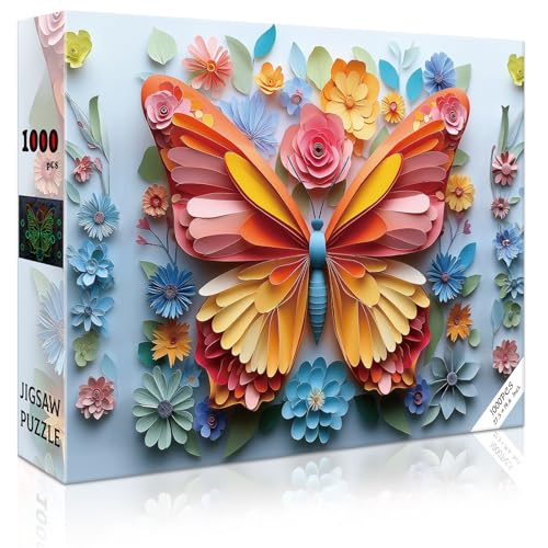 1000 Piece Puzzle for Adults Butterfly Noctilucous Jigsaw Puzzles - Challenging 3D Puzzles Stunning Flower Art Wall Decor, Gift for Adult Puzzle Lovers (27.5x19.6 Inch)