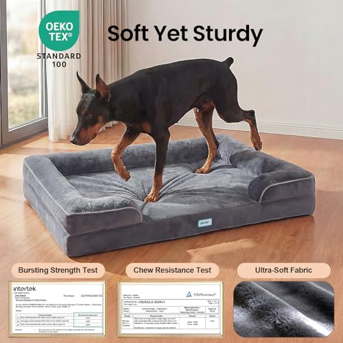 OhGeni Orthopedic Dog Bed Couch Big Cat Sofa for Extra Large Sized Pets with Memory Foam, Machine-Washable Waterproof Removable Cover, Soft Comfortable Fabric, 48-inch (Gray) by OhGeni - Image 4