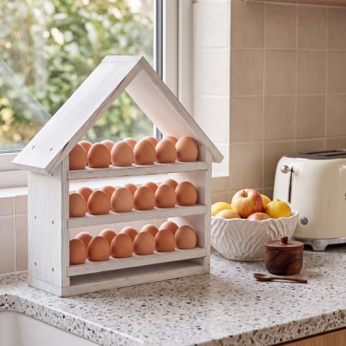 Remerry Wooden House Egg Holder Countertop,36 Hole,No Door,Whitewashed