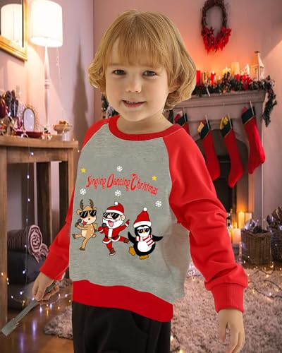 DDSOL Toddler Boy Ugly Xmas Raglan Long Sleeve Santa Elk Sweatshirt Kids Christmas Dinosaur Sweater Pullover Tops 2-7T3