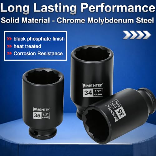 Image of 12 Point Axle Nut Socket Set 1 /2'' Drive Spindle Nut Socket Set, 8pcs Deep Impact Socket Set 14mm 17mm 19mm 30mm 32mm 34mm 35mm 36mm