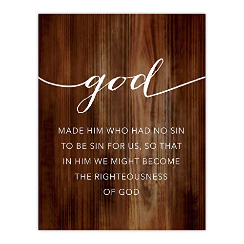 Andaz Press Christian Bible Verses 8.5x11-inch Wood Poster, 2 Corinthians 5:21: God made him who had no sin to be sin for us, so that in him we might become the righteousness of God., 1-Pack