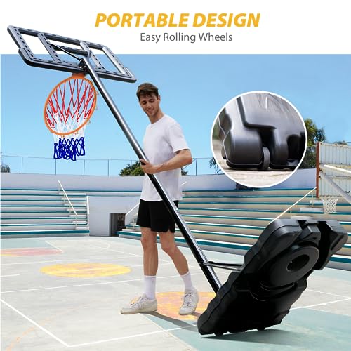 AWII Sports Basketball Hoop Outdoor 10ft Adjustable, Portable Basketball Hoop Goal System with 44 Inch Shatterproof Backboard for Kids Youth Adults Play in Backyard/Courts/Indoor
