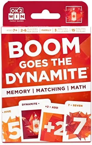 Boom Goes The Dynamite Memory Card Game - Fun Math Games for Kids and Adults - Matching Game for Classrooms or Game Night - 2 Player Games (6 Players Per Deck) - Ages 6 and Up - by Ok 2 Win