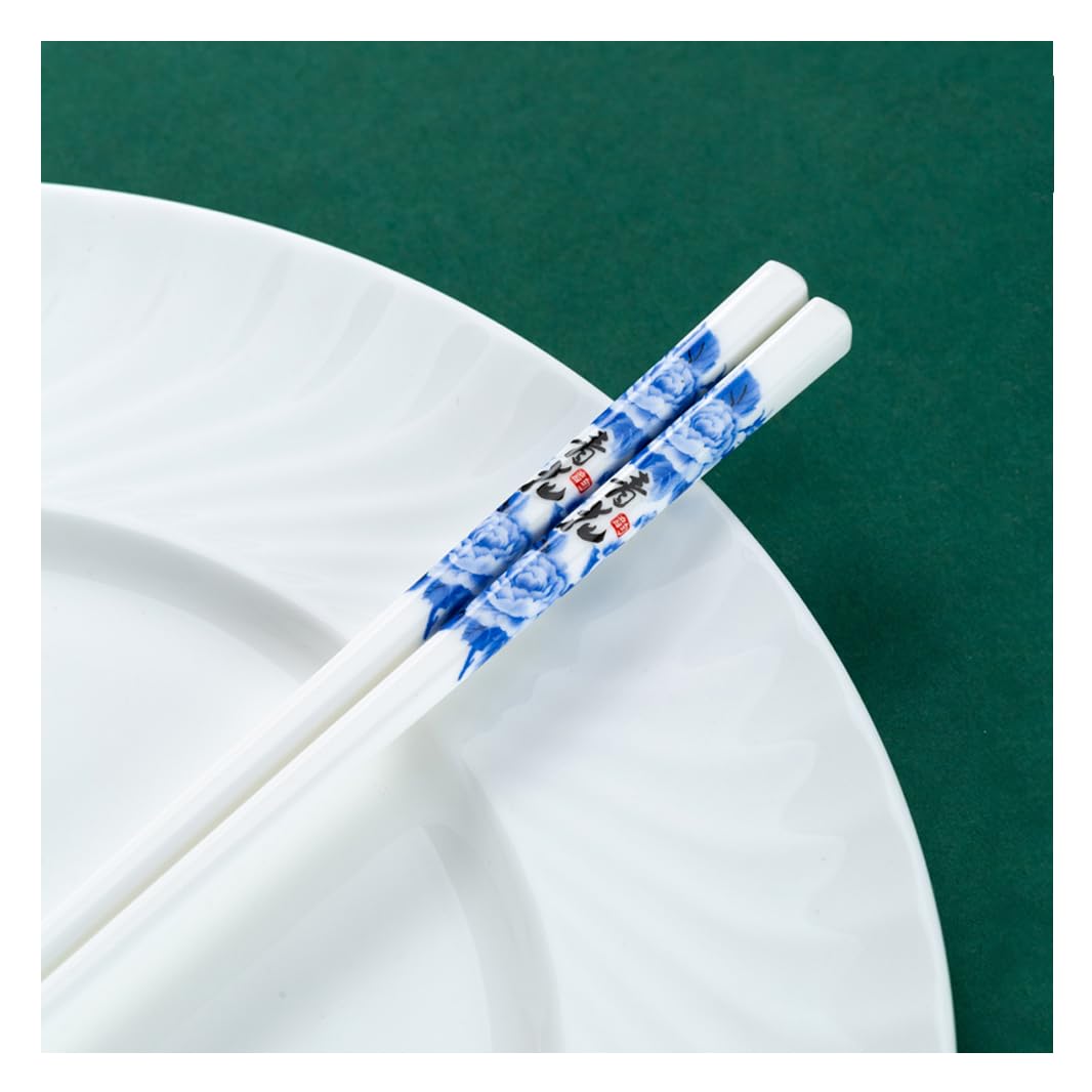Baguettes, coffret cadeau de baguettes en porcelaine bleue japonaise, coffret cadeau de 10 paires de baguettes réutilisables de qualité supérieure avec étui, baguettes antidérapantes en céramique d'os