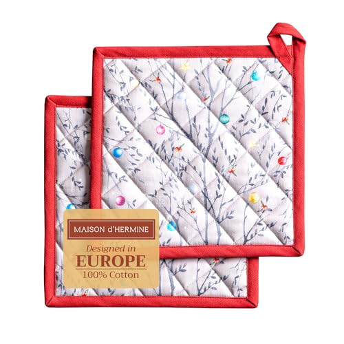 Maison d'Hermine Topflappen-Set, 100% Baumwolle (20 cm x 20 cm, 2er-Pack) – Ansicht 1