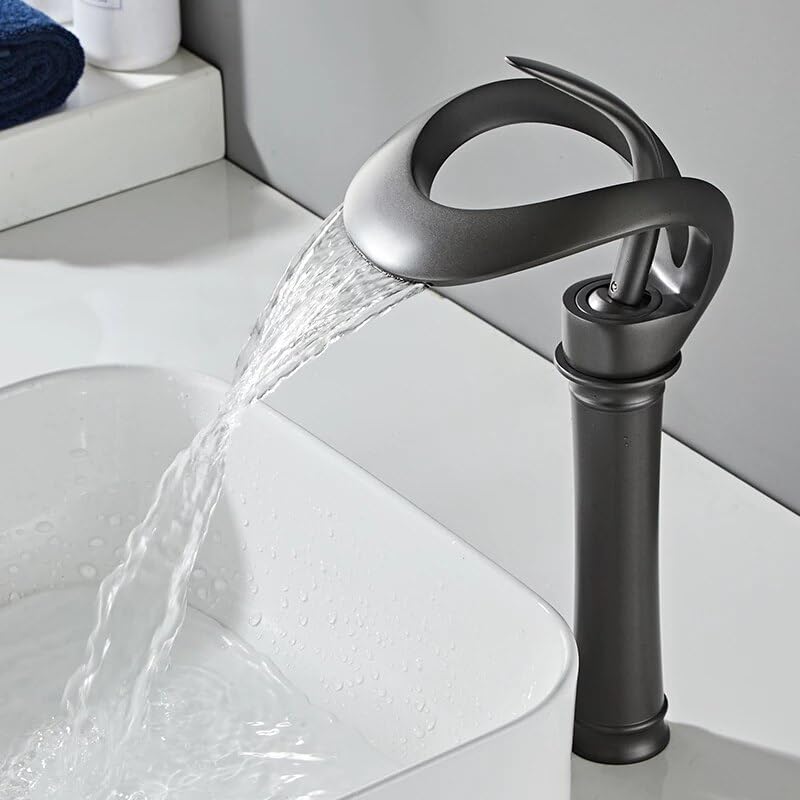 Grifo de Lavabo de baño Grifo de baño Negro Grifo de baño Creativo de latón Gris Grifo Mezclador de Lavabo Grifo de Lavabo de Cascada de Agua fría y Caliente